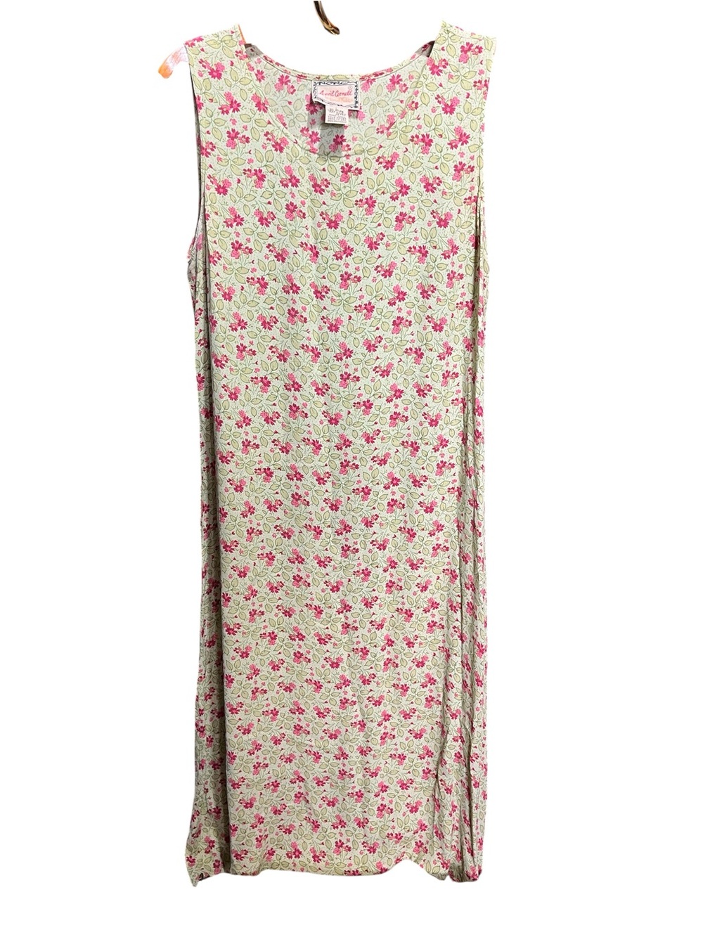April Cornell Vintage Floral Tank Dress in Pink and Green 90s Y2K Large